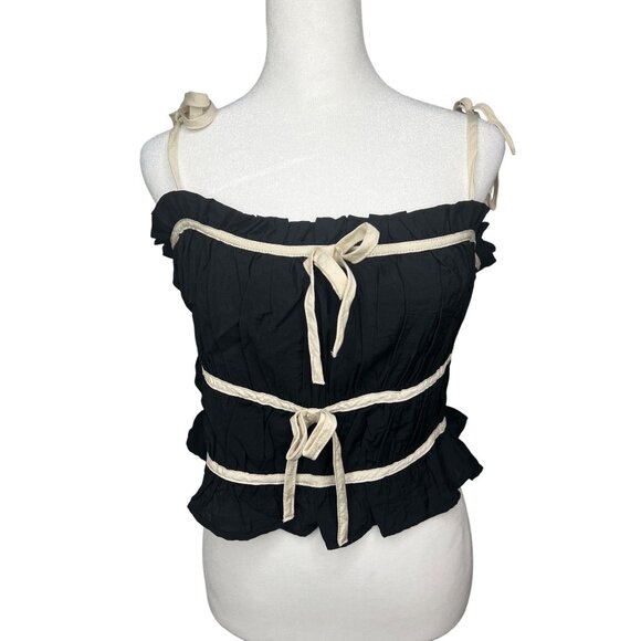 Twenty/Thirty Black & White Tie-Strap Ruffle Top Large - Picture 8 of 12